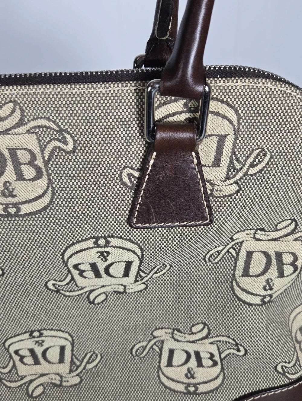 Dooney & Bourke Brown and Tan DB Logo Satchel